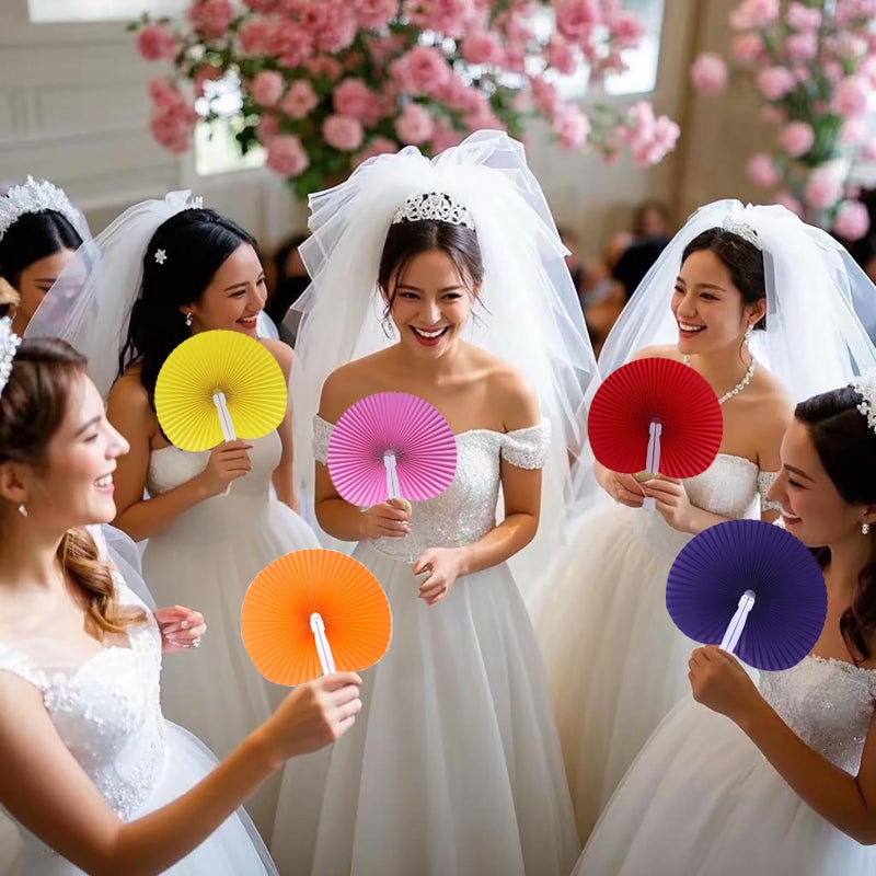 Bestage 24 Pieces Decorative Paper Folding Hand Fans Handheld,Multicolor Round Wedding Foldable Fans Chinese and Japanese Fans Bulk for Bridal Guest Church Party Favors Dancing Birthday DIY - Image 3